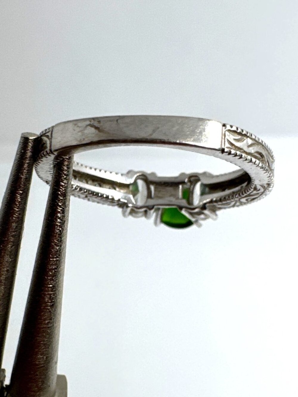 FI STER 10K Sterling Silver 10K White Gold Overlay Green Gemstone Ring Size 7.5 - Picture 8 of 8